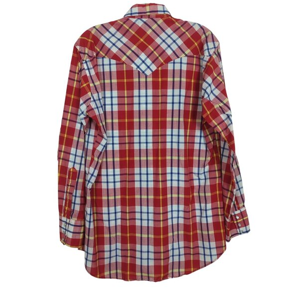 Vintage Ruddock Men's Long-Sleeve Shirt Red Plaid Western Shirt Pearl Snap sz M - Picture 2 of 16